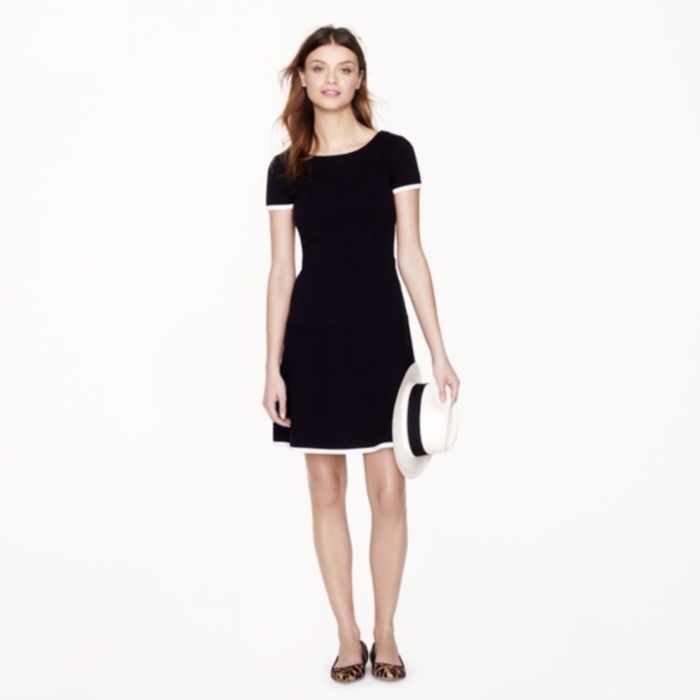 J. Crew Tipped Gamine Dress Nautical Preppy Navy White Trim
